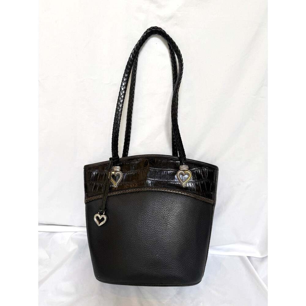 Vintage Brighton Purse Black Pebbled Leather Shoulder Purse Bag Hearts